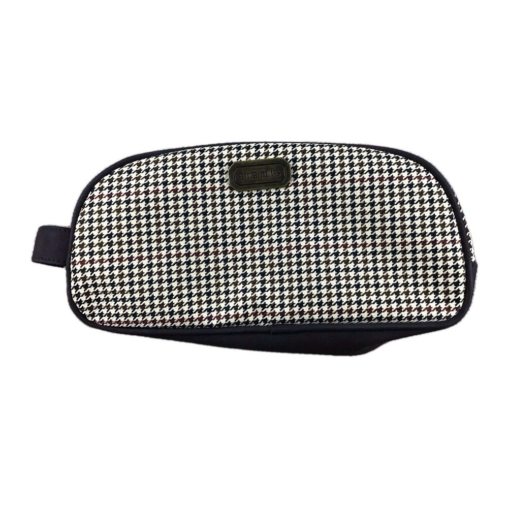 Aramis Bag Men's Travel Toiletry Wash Shave Beige Houndstooth Sz 10.5"x5"x3"